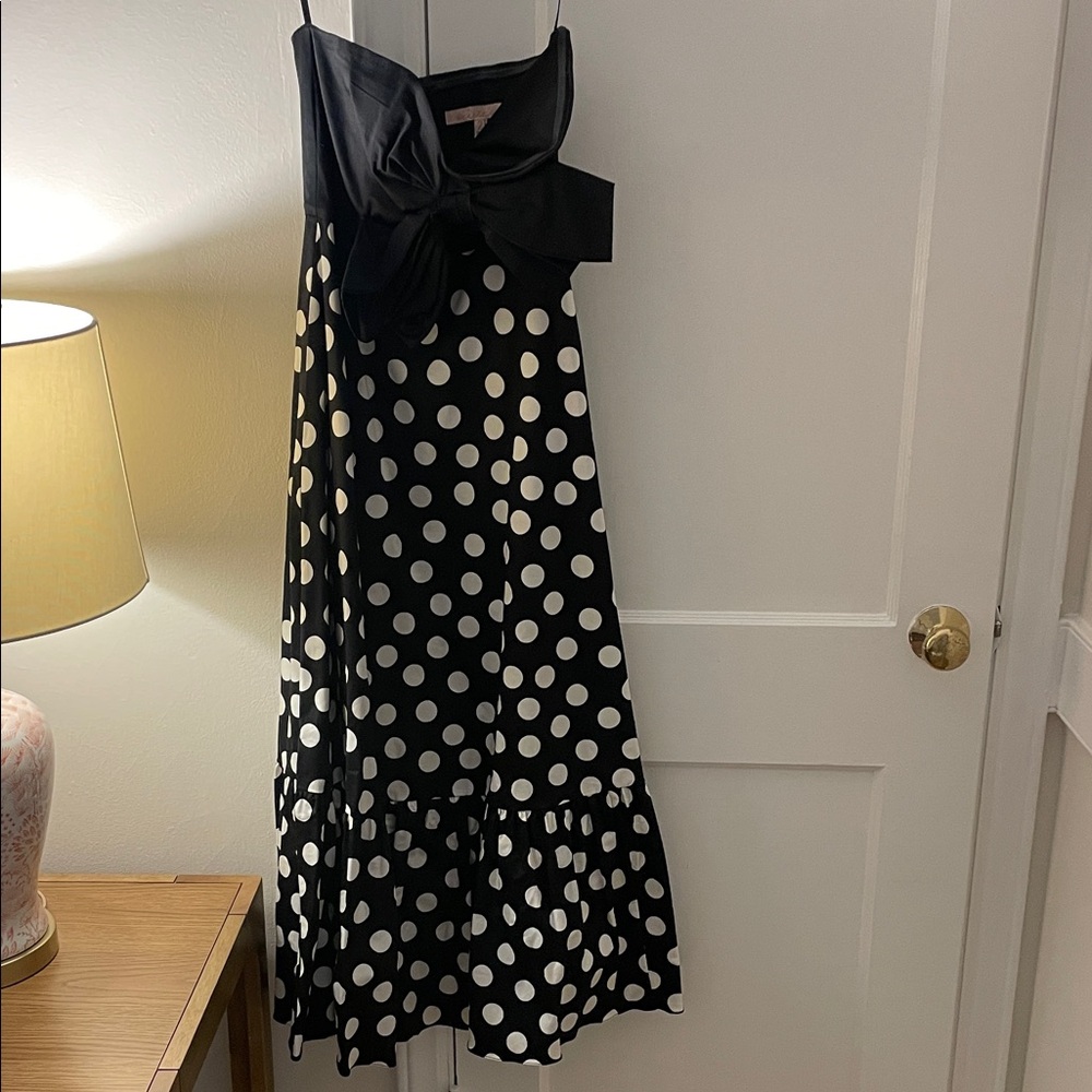 Anthropologie Black and White Polka Dot Midi Dress